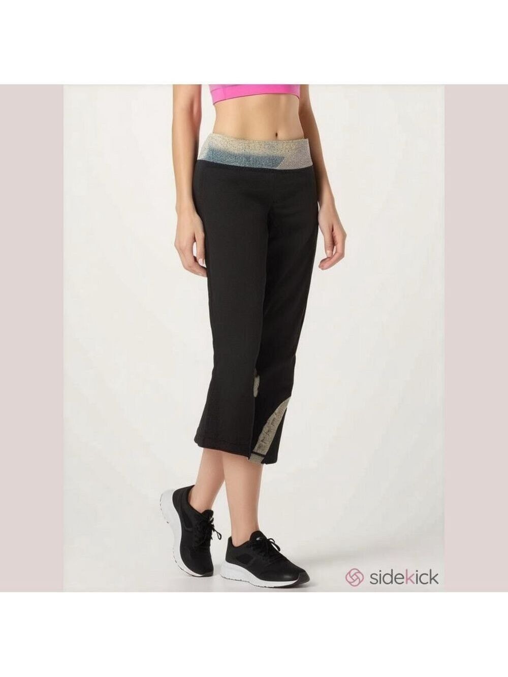 Lululemon Run Inspire Black Floral Patchwork Waistband Crop Leggings